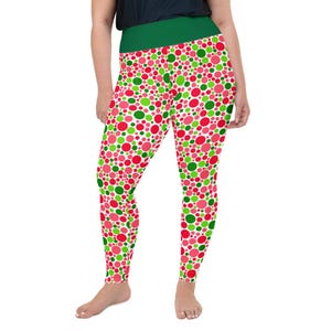 Watermelon Polka Dot Printed Women Leggings, Gym Workout Exercise Fitness Leggings, All Over Print, Casual Wear, Activewear, Plus Size, Gift