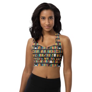 Books Printed Sports Bra, Book Worm Sports Bra, Writer Sport Bra, Editor Fitness Bra, Librarian Gift, Womens Workout Training Bra Activewear
