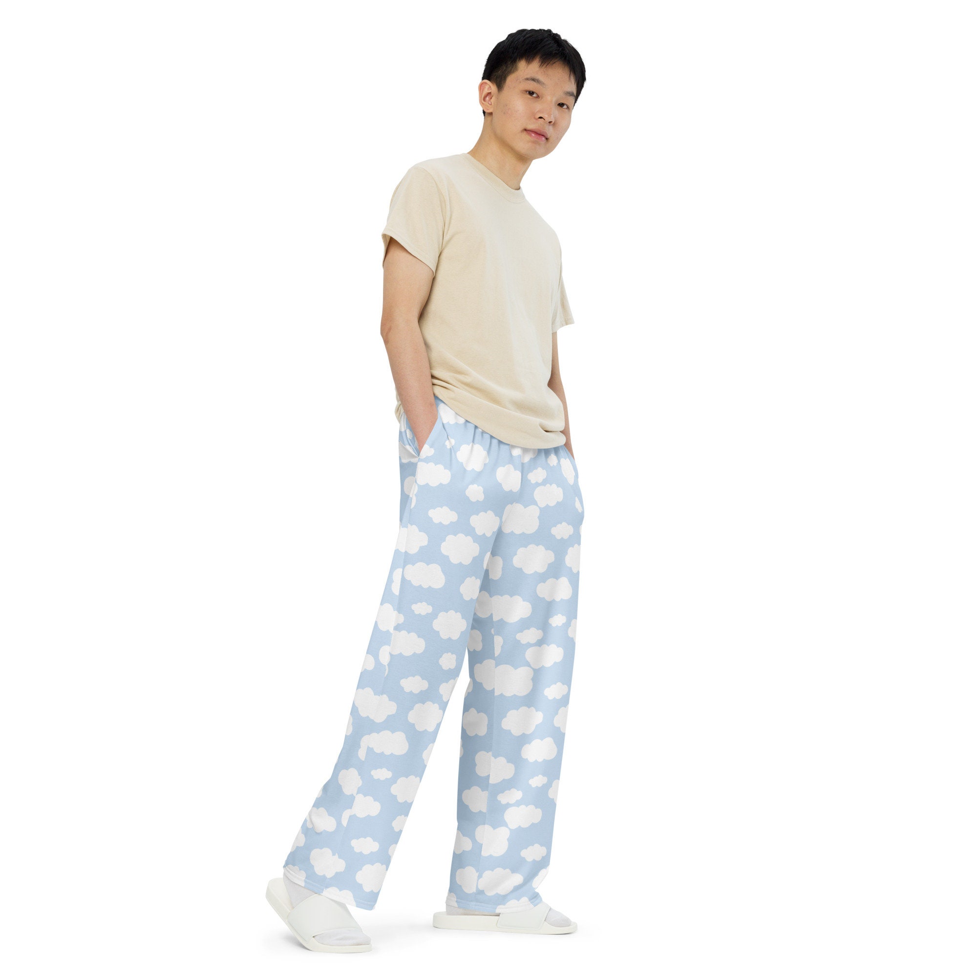 Clouds Patterned Unisex PJ Pants, Comfy Lounge Pants With Pockets, All Over  Print Elastic Waist Pants, Weather Nature Pajamas Pants, Gifts 