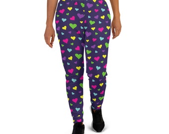 Confetti Hearts Printed Joggers, Valentines Day Sweatpants, Love Theme Joggers for Women, Patterned Yoga Pants Leggings, Valentines Gift