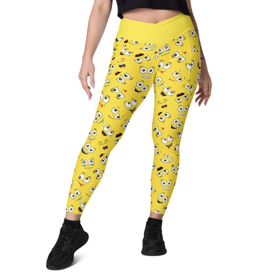 Emoji Leggings for Women, Crossover Leggings With Pockets, Plus