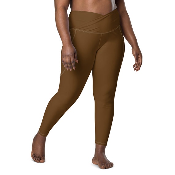 Solid Brown Leggings for Women, 2XS 6xl,crossover Leggings With Pockets,high-waisted  Leggings, Women Activewear Gift, Plain Brown Leggings 