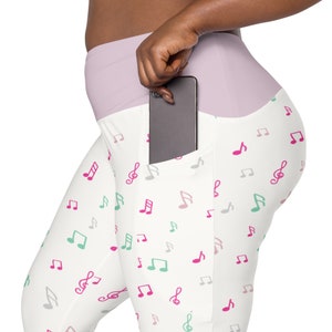 Music Notes Leggings for Women, Stylish Workout Leggings, High Waist Yoga Leggings, Soft Stretchy Gym Leggings, Musician Gift, Plus Size