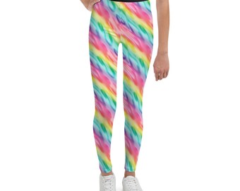 Leggings rayés arc-en-ciel pour jeunes filles, Leggings d'entraînement pour filles, Leggings imprimés de flammes, Leggings à motifs, Leggings décontractés, Cadeaux pour les jeunes