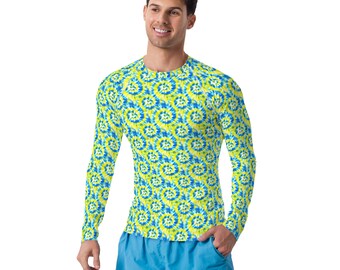 Tie Dye Swirl Printed Men Rash Guard, Fitness Workout Rash Guard, Long Sleeve Yoga Rash Guard, Jiu Jitsu BJJ Men Activewear, MMA Rash Guard