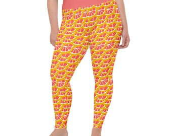 Grapefruit Printed Women Leggings, Workout Fitness Leggings, Yoga Exercise Oversized Leggings, All Over Print, Foodie Gifts, Plus Size