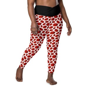 Red Blood Cell Platelet Leggings, High Waist CrossOver Leggings, Plus Size Yoga Workout Leggings, Scientist Leggings, Biology Gifts