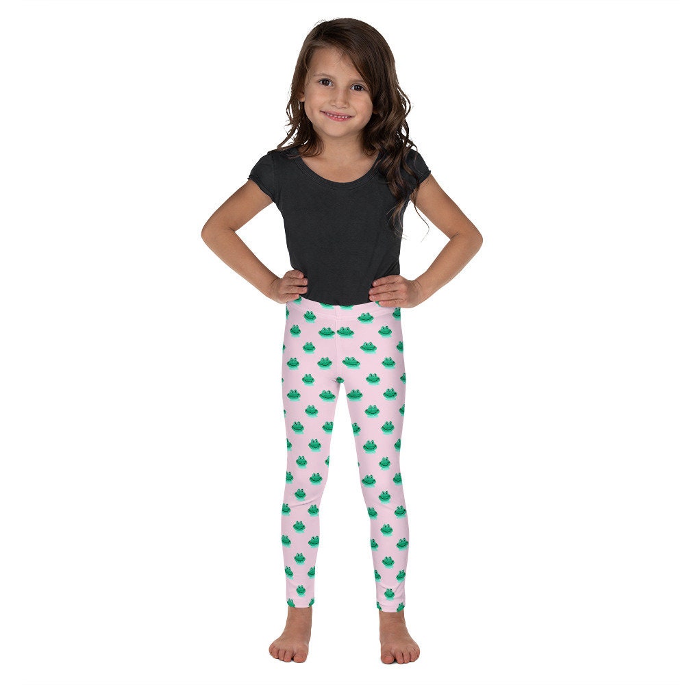 Frog Printed Kid Leggings, Girls Activewear Leggings, Soft Stretch