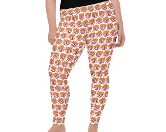 Fried Chicken Food Printed Leggings for Women, Foodie Gym Workout Leggings, Yoga Pants, Exercise Leggings, Foodie Gift, Plus Size Leggings