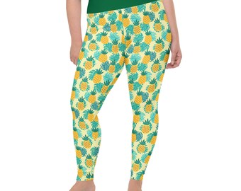 Pineapples Fruit Printed Women Leggings, Workout Fitness Leggings, Yoga Exercise Oversized Leggings, All Over Print, Foodie Gifts, Plus Size