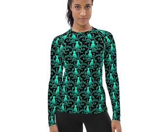 Octopus Printed Rash Guard, Ocean Rash Guard, Long Sleeve Yoga Workout Rash Guard, Jiu Jitsu BJJ Women Activewear, Octopus Lover Gifts