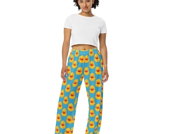 Rubber Ducky Patterned Unisex PJ Pants, Comfy Lounge Pants with Pockets, All Over Print Elastic Waist Pants, Rubber Ducky Lover Pajamas Gift