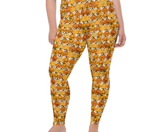 Halloween Pumpkins Leggings, Leggings, Plus Size Leggings,Yoga Workout Leggings,Festive Fall Printed Leggings, Gym Leggings,Fitness Leggings