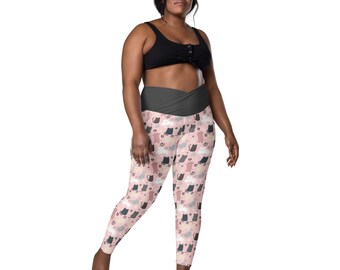 Cat Leggings Women, Kitty Kitten Leggings, Plus Size Crossover Leggings with Pocket, Crazy Cat Lady Cat Lover Gift, Cat Tights, Yoga Workout