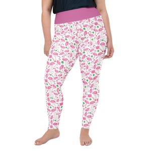 Flamingo Printed Women Leggings, Flamingo Lover Gift, All Over Print, Gym Workout Fitness Plus Size Leggings, Yoga Pants, Womens Activewear