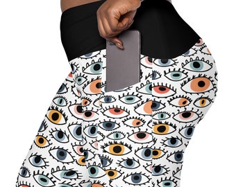 Eyeballs Printed Leggings for Women, Stylish Workout Evil Eye Leggings, High-Waist Plus Size Yoga Pants, Soft Stretchy Gym Leggings, Gifts