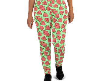 Watermelon Fruit Printed Joggers, Foodie Jogger Sweatpants, Healthy Snack Food Joggers for Women, Yoga Pant Leggings, Fruit Lover Vegan Gift