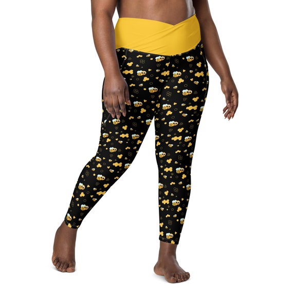 Bumblebee Leggings for Women, High-waisted Crossover Leggings With