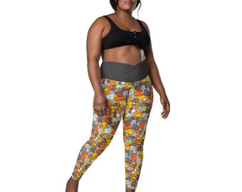 Cat Leggings Women, Kitty Kitten Leggings, Plus Size Crossover Leggings with Pocket, Crazy Cat Lady Cat Lover Gift, Cat Tights, Yoga Workout