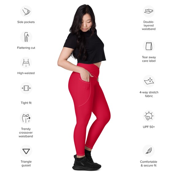 Solid Crimson Leggings for Women, 2XS 6XL, Crossover Leggings With Pockets,  High-waisted Leggings, Festive Holiday Plain Red Leggings -  Canada