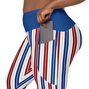 Patriotic Striped Plus Size Leggings for Women, July 4th Printed Leggings, Red White Blue Leggings, Soft Stretch Leggings, Yoga Pants, Gifts