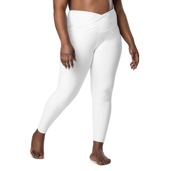 Solid White Leggings for Women, 2XS 6XL, Crossover Leggings With Pockets,  High-waisted Leggings,women Activewear Gift,plain White Leggings -   Israel