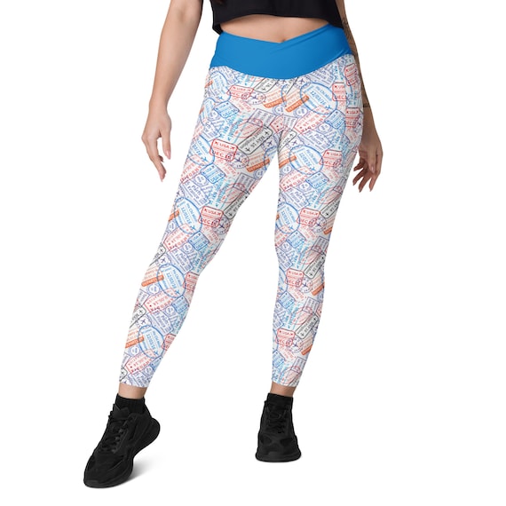 Passport Stamps Printed Leggings for Women, Travel Lover