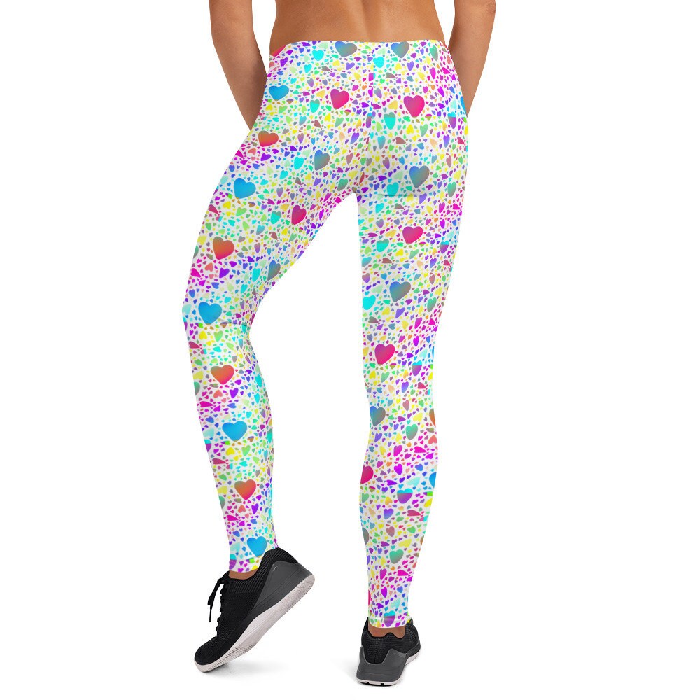 Rainbow Cheetah Hearts Printed Women Leggings, Leopard Pattern Exercise  Fitness Leggings, Colorful Yoga Tights, Women Activewear Gifts 