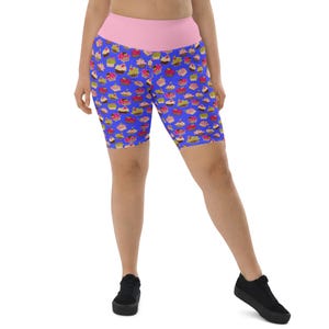 Cupcakes Food Printed Biker Shorts Women, Funny Foodie Shorts, Casual Gym Workout Shorts, High Waisted, Comfy Running Shorts, Plus Size