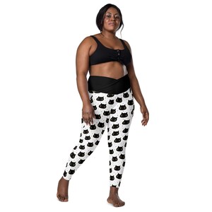 Cat Leggings Women, Kitty Kitten Leggings, Plus Size Crossover Leggings with Pocket, Crazy Cat Lady Cat Lover Gift, Cat Tights, Yoga Workout