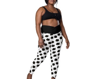 Cat Leggings Women, Kitty Kitten Leggings, Plus Size Crossover Leggings with Pocket, Crazy Cat Lady Cat Lover Gift, Cat Tights, Yoga Workout