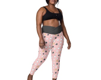 Cat Leggings Women, Kitty Kitten Leggings, Plus Size Crossover Leggings with Pocket, Crazy Cat Lady Cat Lover Gift, Cat Tights, Yoga Workout