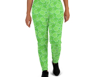 Citrus Lime Fruit Printed Joggers, Foodie Jogger Sweatpants, Healthy Snack Food Joggers for Women, Yoga Pant Leggings, Foodie Vegan Gift