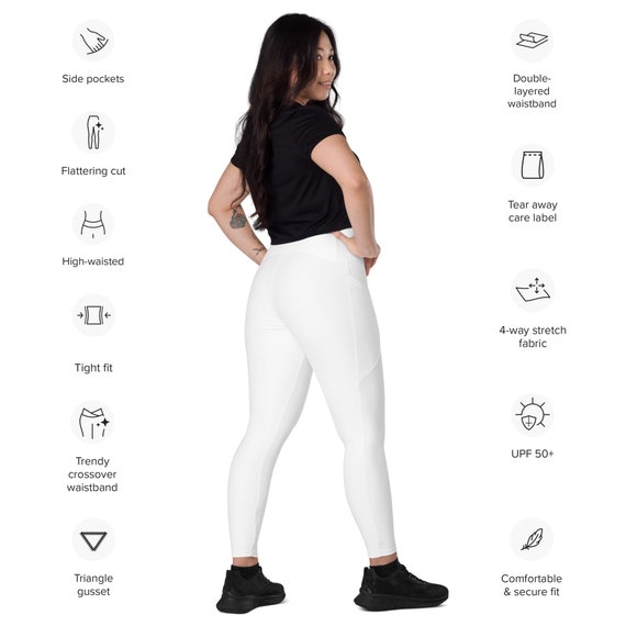 Solid White Leggings for Women, 2XS 6XL, Crossover Leggings With Pockets,  High-waisted Leggings,women Activewear Gift,plain White Leggings -  UK