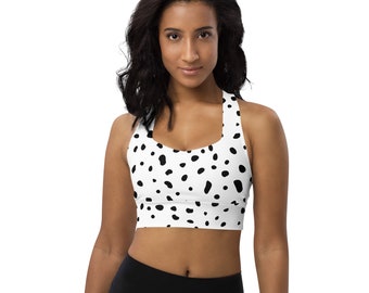 Dalmatian Spots Sports Bra, Athletic Fitness Bra, Comfortable Active Yoga Gym Bra, Workout Wear, All over Print, Lounge wear, Fitness Gifts