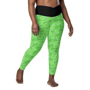 Citrus Lime Fruit Leggings for Women, Plus Size Vegan Foodie Workout Leggings, Crossover High Waist Leggings with Pockets,Fitness Yoga Pants