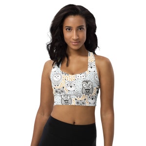 Owls Pattern Sports Bra, Bird Printed Sports Bra, Women Sports Bra, Athletic Bra, Gym Workout Bra, Yoga Bra, Fitness Bra, Bird Lover Gifts