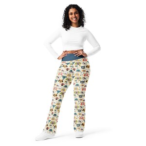 Puppy Dogs Printed Flared Legging Pants for Women, Crazy Dog Lady Pants, Dog Owner Dog Mom Dog Lover Gift for Her, High Waist Dogs Legging