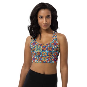 Mosaic Tiles Pattern Sports Bra for Women, Printed Women Bra, Training Bra, Exercise Bra, Yoga SSport Bra, Athletic Fitness Bra, Gifts