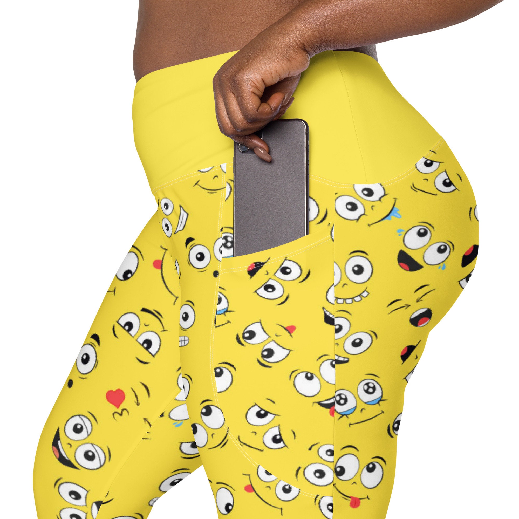 Emoji Leggings for Women, Crossover Leggings With Pockets, Plus Size Womens  Leggings, High-waisted Leggings, Sizes 2XS 6XL, Emoticon Pants 