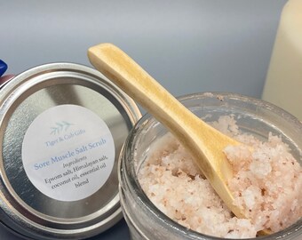 Soothing Salt Scrub - “Sore” Essential Oil All Natural Scrub - Coconut Oil, Eucalyptus, Tea Tree, Peppermint - 4oz