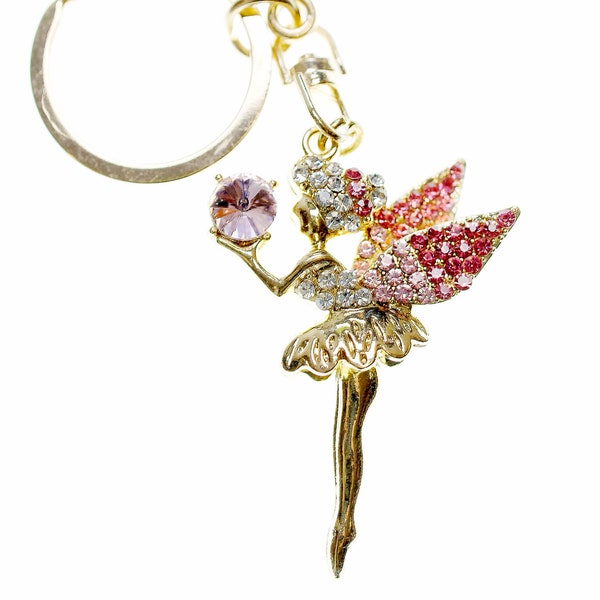 Pink Fairy Keyring, Glamour Key Fob, Gifts for Her, Rhinestone Keyring, Fairy Pendant, Valentine's Day GIft