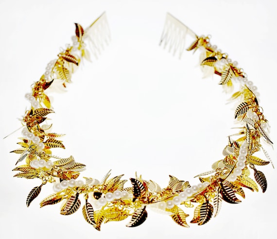 Gold and Pearl Leaf Headband, Pageant, Sweet 16, Quinceañera  display picture 2