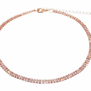 Light Rose Gold Crystal Choker Necklace, Rhinestone Choker Necklace, Neck Collar, Open Neck Choker, Rose Gold Metal Choker, Gifts for Her