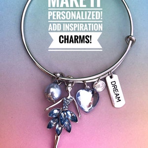 Dance Blue Charm Bracelet, Personalized Gift, Dance Bangle, Ballet Charm, Personalized, Dance School Gift, Ballet School Gift, Ballet Gift