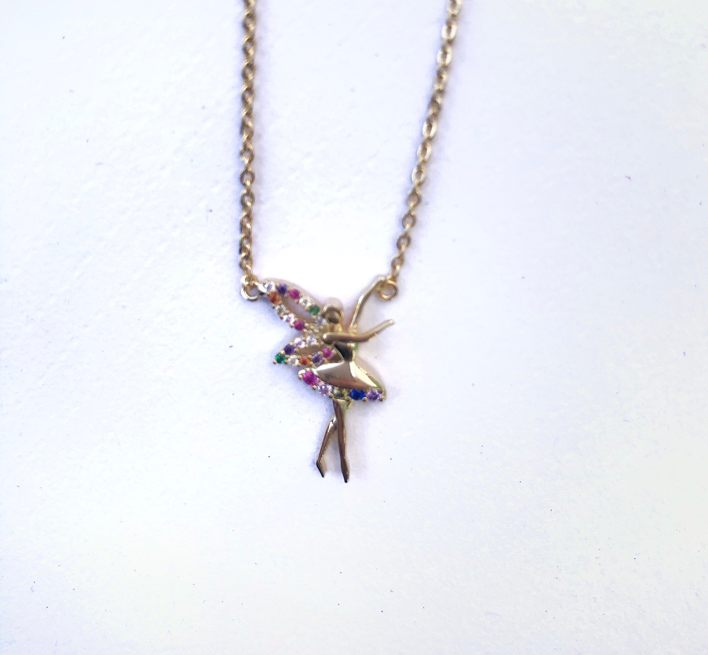 Rainbow Tiny Dancer Fairy Cubic Zirconia Necklace, Gifts for