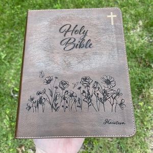 PERSONALIZED NIV Journaling Bible - Grass and Flowers - Add Your Name - CUSTOM