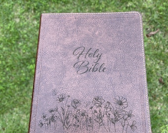 PERSONALIZED KJV Journaling Bible - Grass and Flowers - Add Your Name - CUSTOM