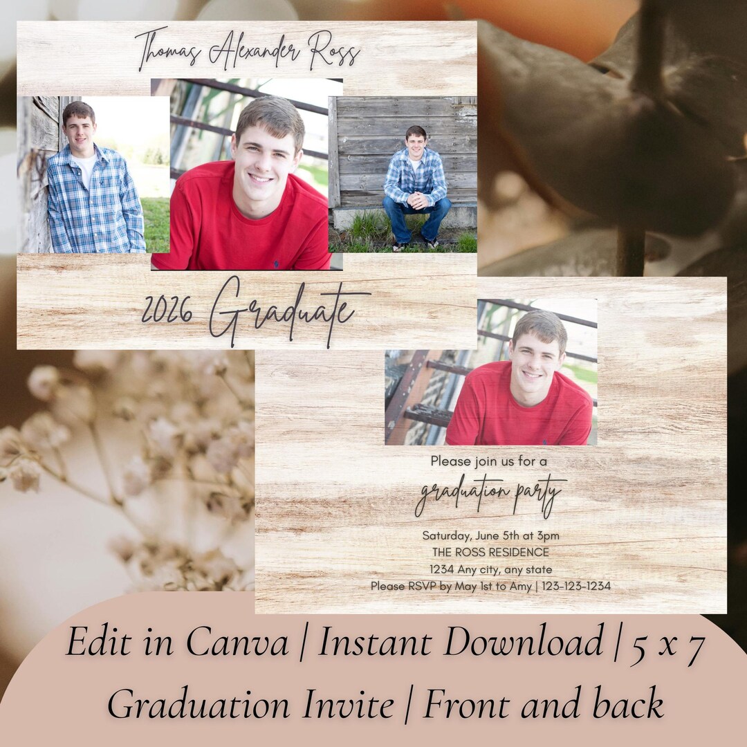 Simple Graduation Rustic Rustic Graduation Invitation Template, 2026 Senior Grad Invite (digital ...