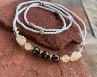 Citrine and Obsidian beaded tie on waist beads (Spiritual Protection and Positive Energy)